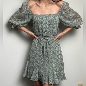 NWT Mi Ami Green & Pink Floral Prairie Cottagecore Mini Dress Size Small